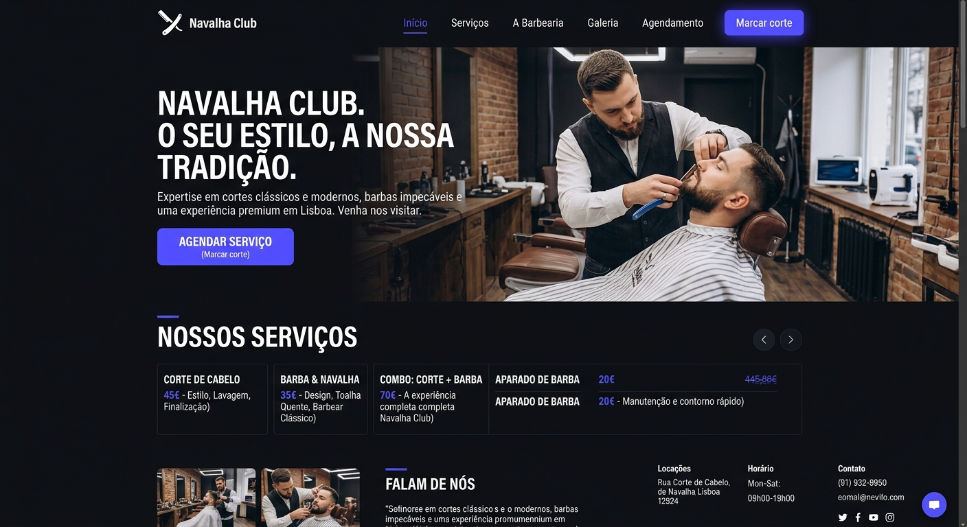 Website Navalha Club Barbearia criado pela VAQRION