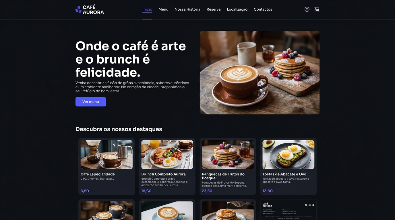 Website Café Aurora criado pela VAQRION