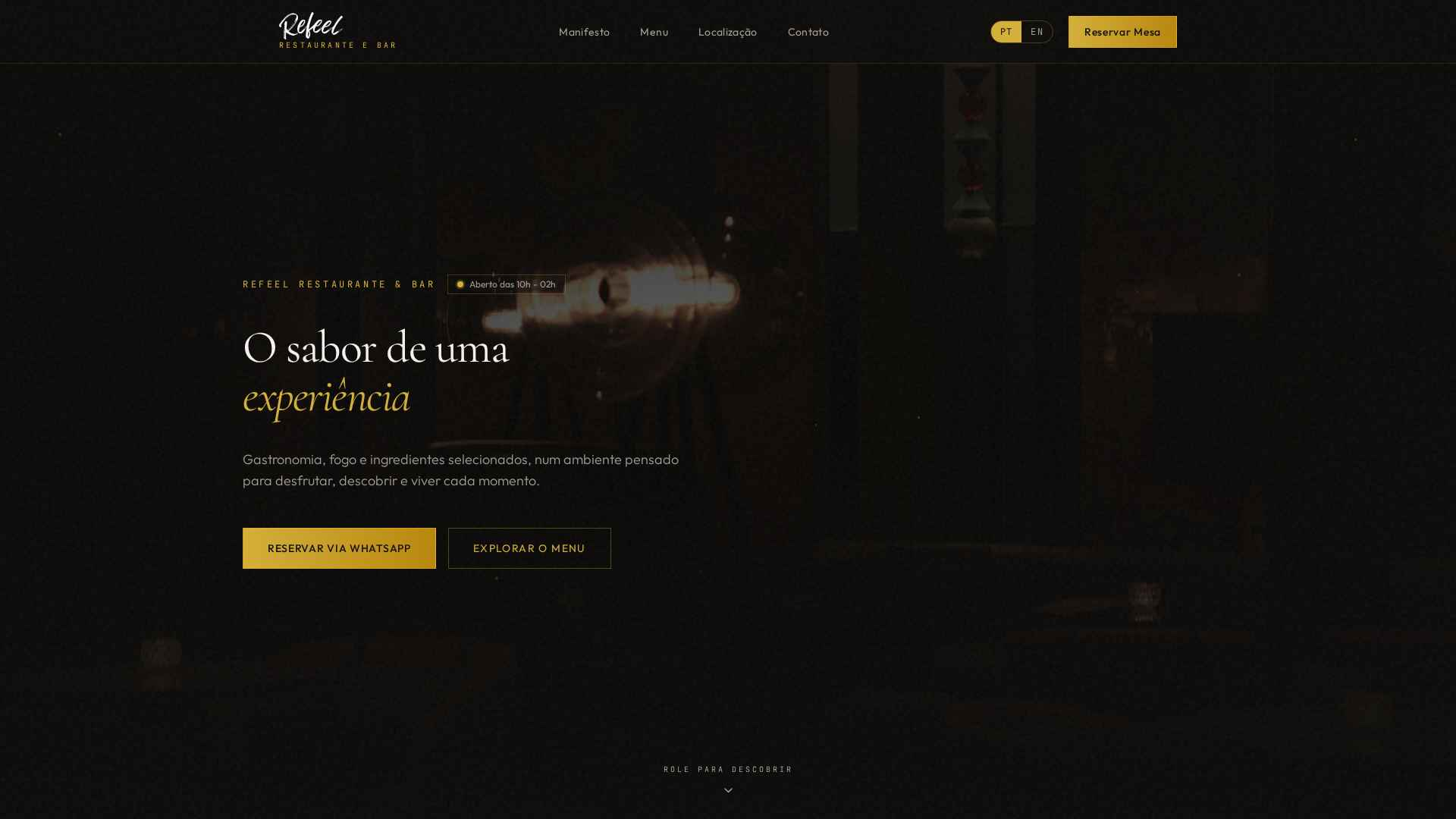 Website Refeel Restaurante e Bar criado pela VAQRION